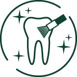 Icono de una muela brillante con una brocha que representa la estética dental